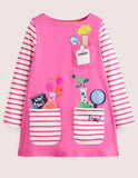 Wetenschapper Appliqué Pocket Lange Mouwen Jurk