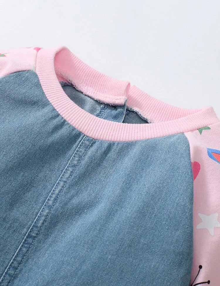 Bee Snail Printed Denim Long Sleeve Dress - Mini Taylor