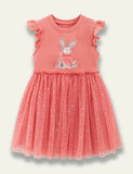 Cartoon Rabbit Appliqué Tulle Dress