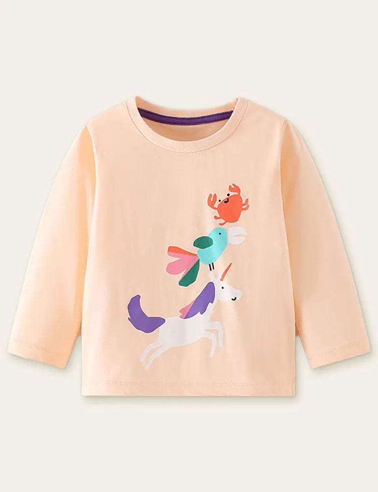 Crab and Unicorn Printed Long Sleeve T-shirt - Mini Taylor