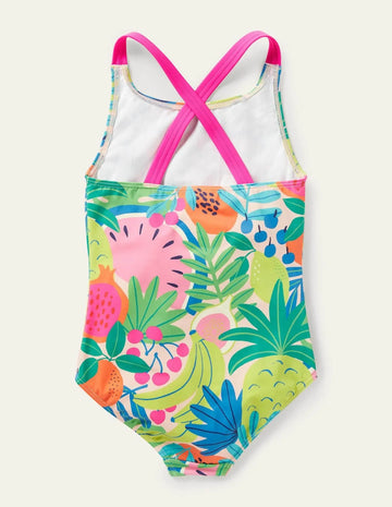 Cross-back Printed Multi Tropical Fruit Swimsuit - Mini Taylor