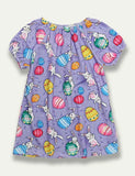 Easter Bunny Egg Printed Sleeveless Pleated Dress