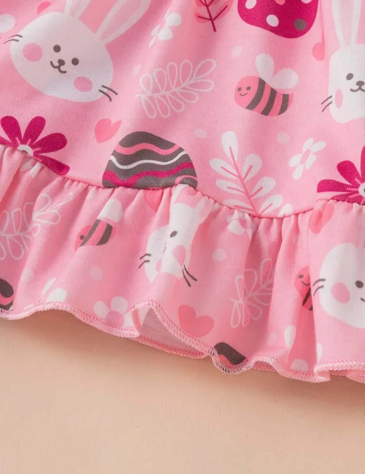 Easter Cartoon Bunny Tulle T-Shirt+Bunny Printed Strap Dress - Mini Taylor