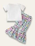 Easter Cartoon Cute Bunny Printed Short Sleeve T-Shirt+Flared Pants - Mini Taylor