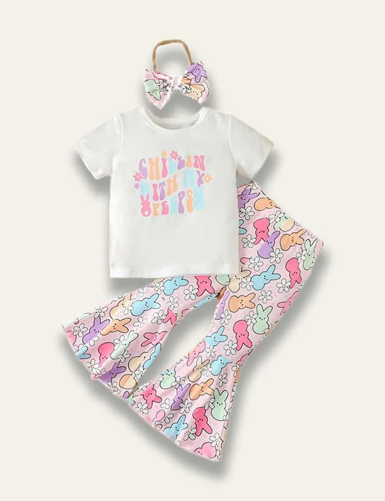 Easter Letter Printed T-Shirt+Bunny Flared Pants - Mini Taylor
