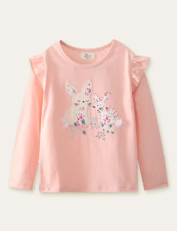 Floral Rabbit Appliqué Embroidered Long Sleeve T-shirt - Mini Taylor