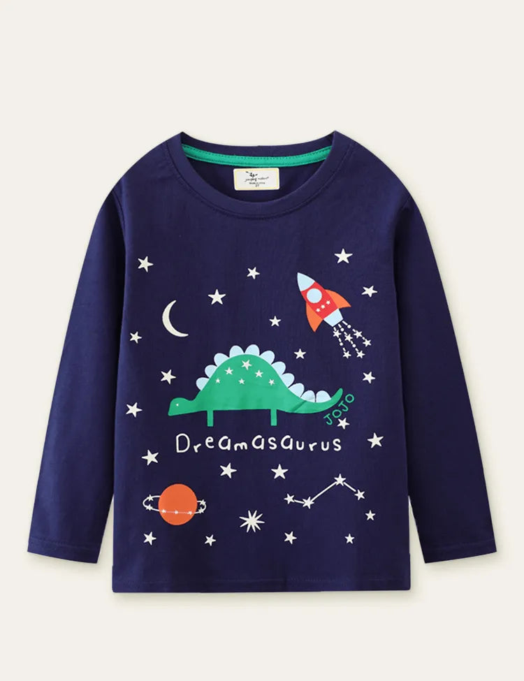 Glowing Dinosaur Rocket Printed Long Sleeve T-shirt - Mini Taylor