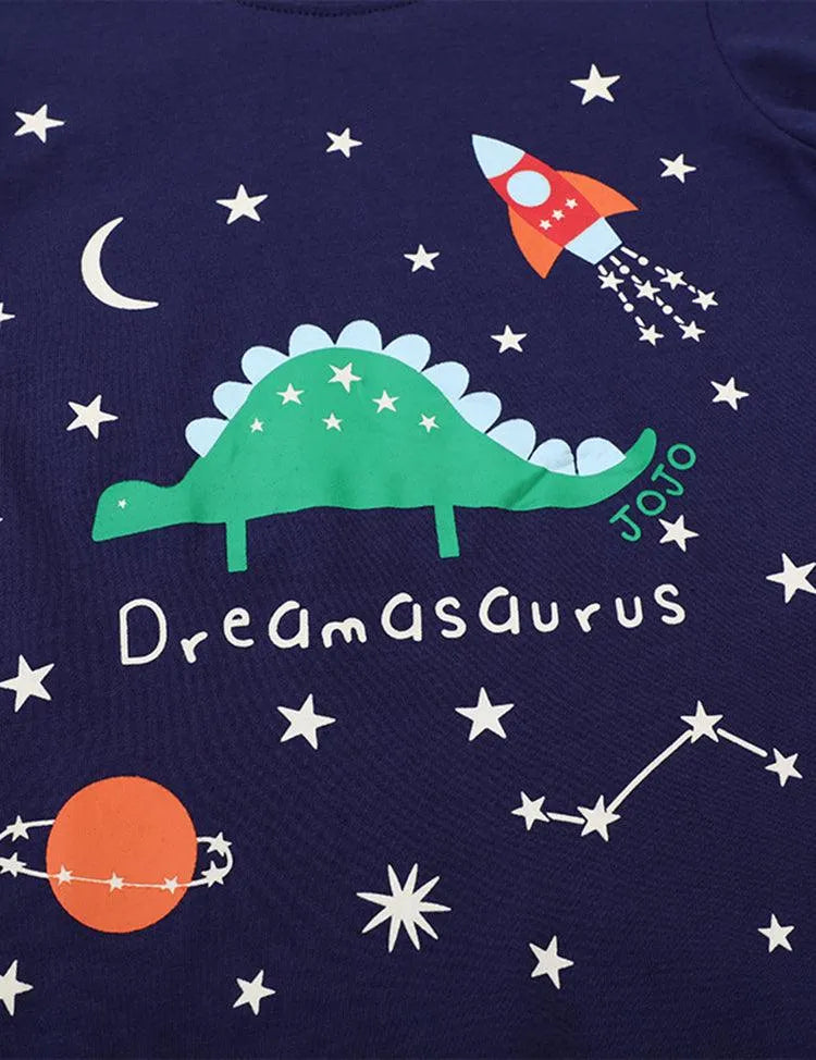Glowing Dinosaur Rocket Printed Long Sleeve T-shirt - Mini Taylor