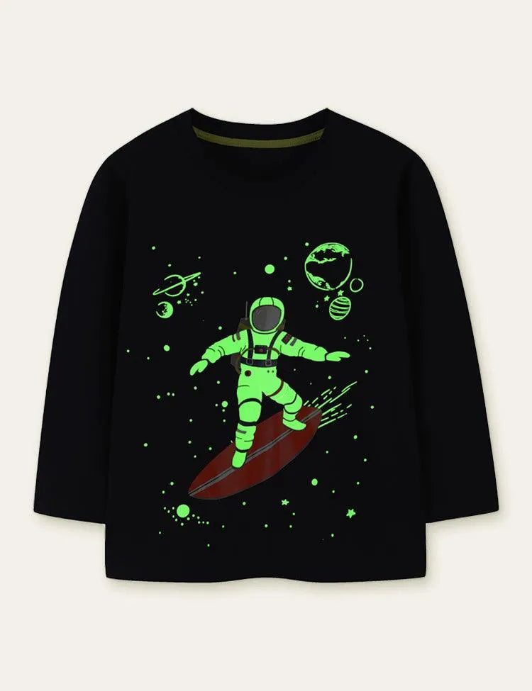 Glowing Space Astronaut Printed Long Sleeve T-shirt - Mini Taylor