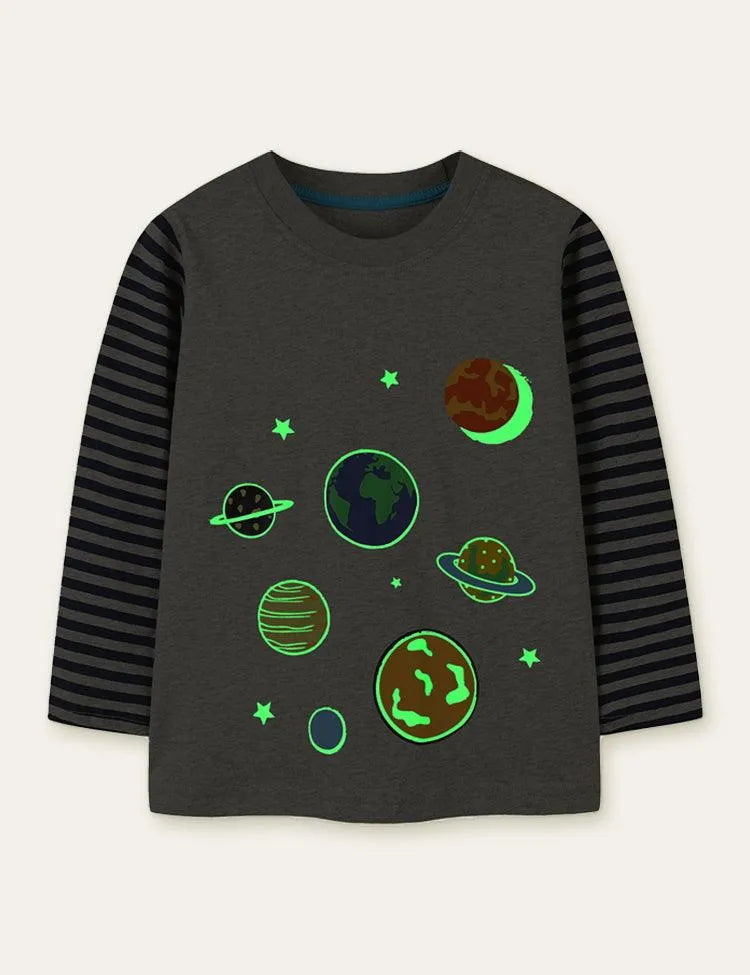 Glowing Space Astronaut Printed Long Sleeve T-shirt - Mini Taylor