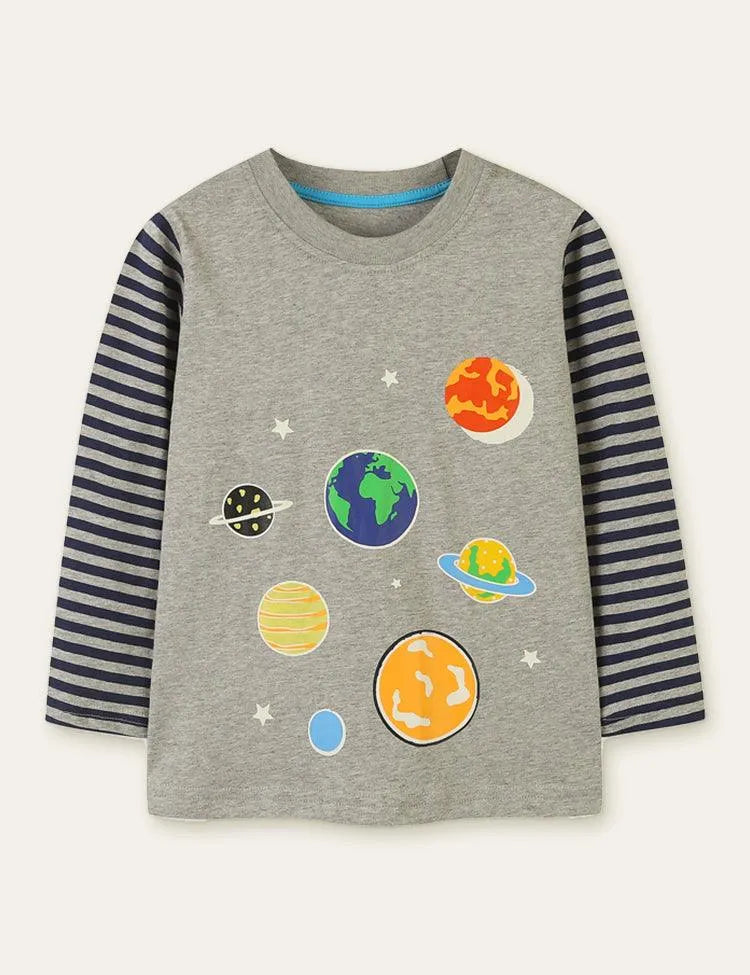 Glowing Space Astronaut Printed Long Sleeve T-shirt - Mini Taylor