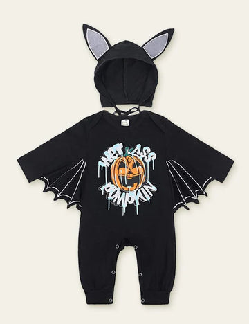 Halloween Pumpkin Bat Printed One-Piece Romper - Mini Berni