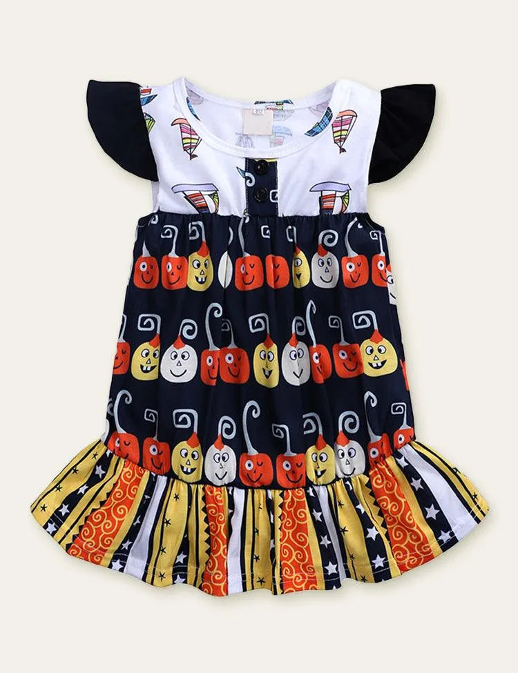 Halloween Pumpkin Full Printed Sleeveless Dress - Mini Berni
