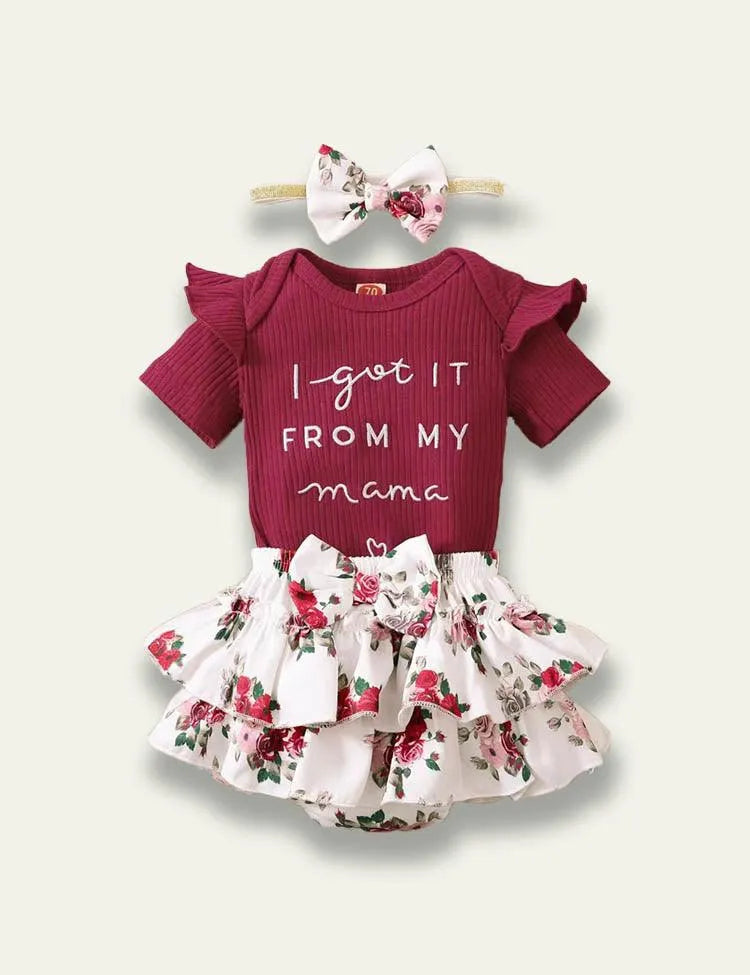 Letter Printed Romper+Floral Skirt - Mini Taylor