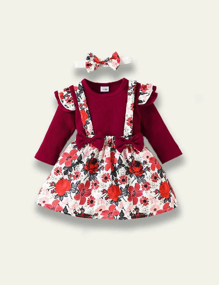 Long Sleeve Romper+Plant Fox Printed Bow Strap Dress - Mini Taylor
