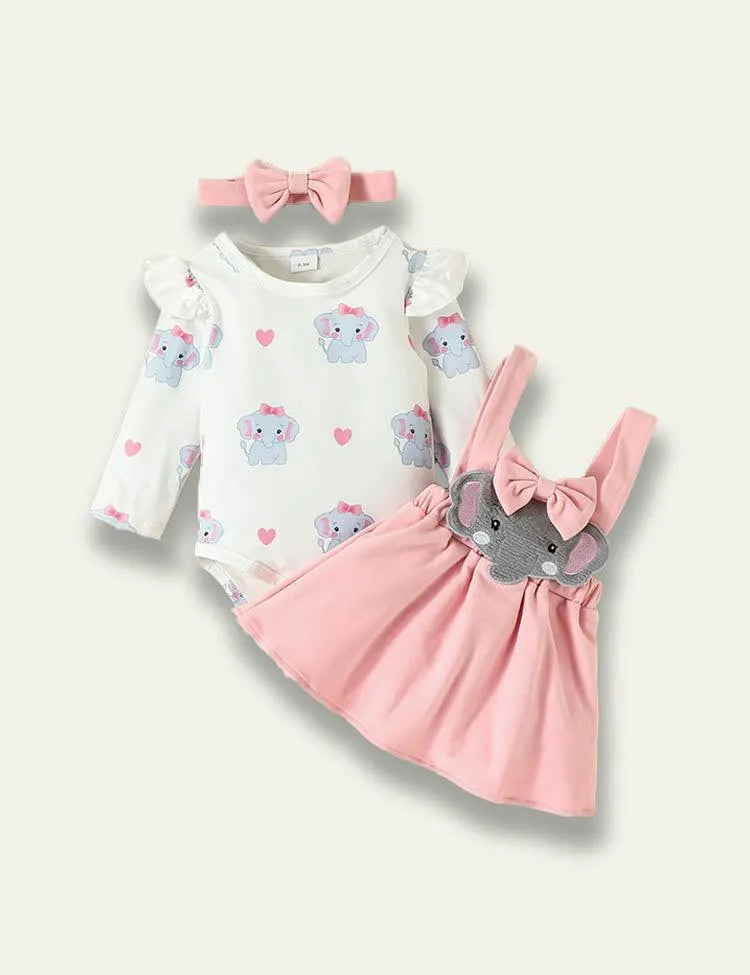 Long Sleeve Romper+Plant Fox Printed Bow Strap Dress - Mini Taylor