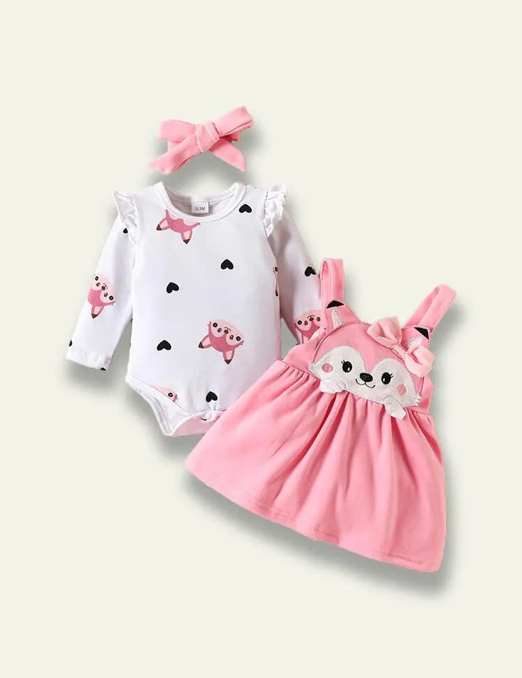Long Sleeve Romper+Plant Fox Printed Bow Strap Dress - Mini Taylor