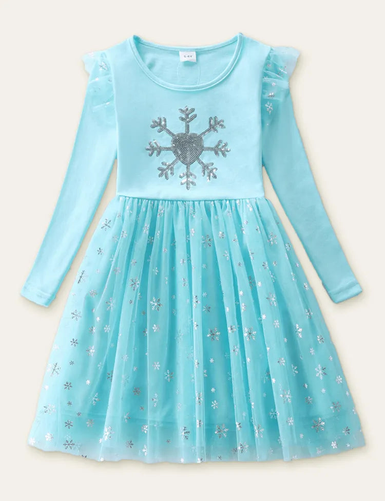 Sequined Snow Mesh Long Sleeve Dress - Mini Taylor