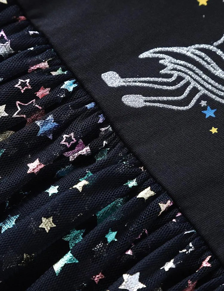 Unicorn and Star Mesh Long Sleeve Party Dress - Mini Taylor