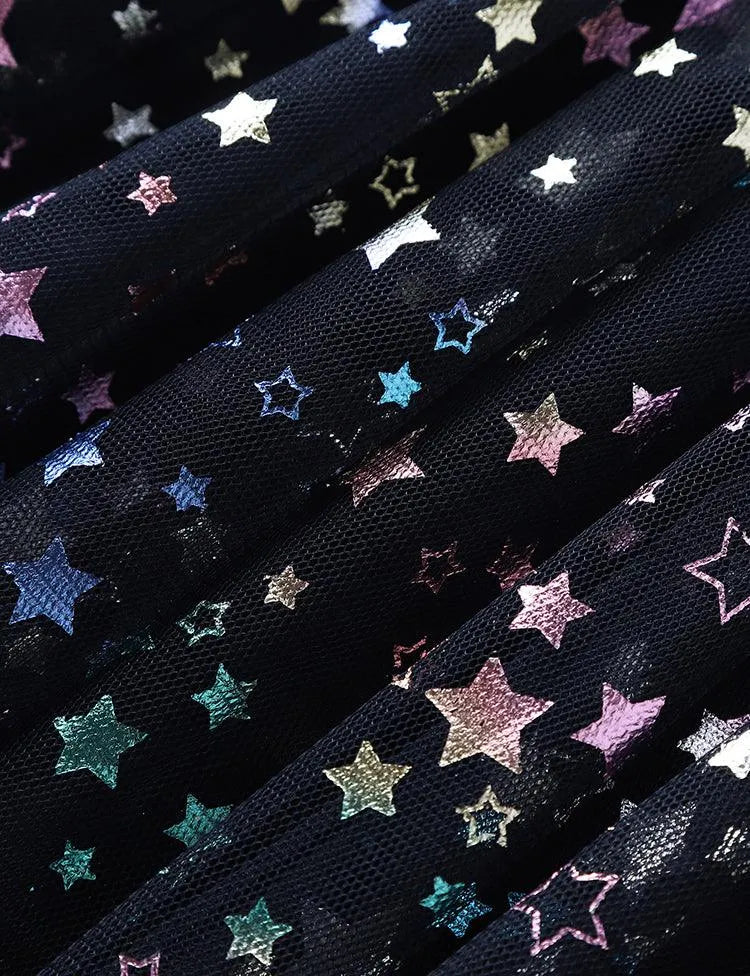 Unicorn and Star Mesh Long Sleeve Party Dress - Mini Taylor
