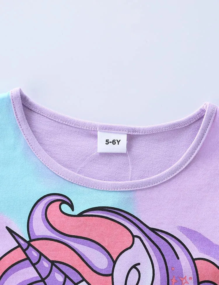 Unicorn Printed Rainbow Striped Dress - Mini Taylor