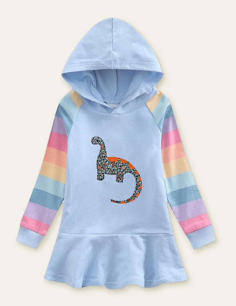 Unicorn Rainbow Striped Printed Hooded Dress - Mini Taylor