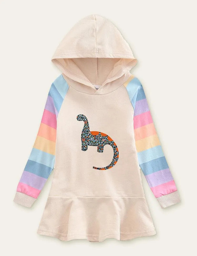Unicorn Rainbow Striped Printed Hooded Dress - Mini Taylor