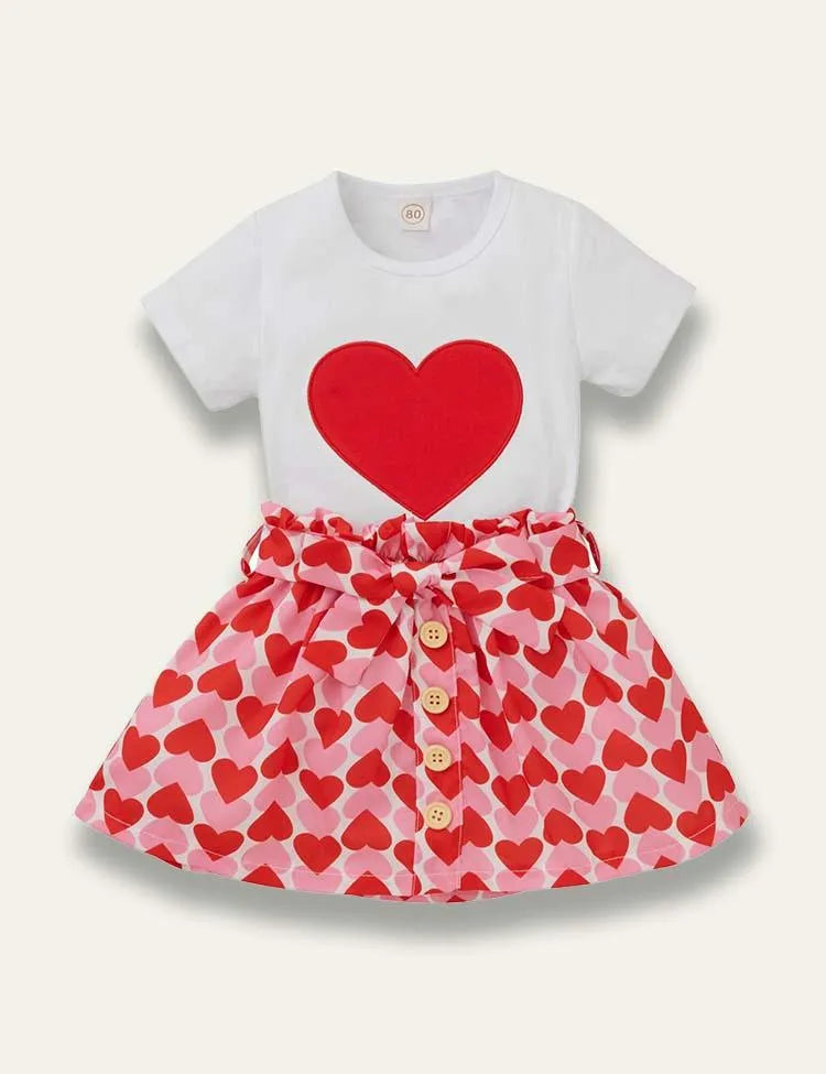 Valentine's Day Heart Printed T-Shirt+ Multi Heart Skirt - Mini Taylor