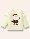 Christmas Sequined Santa Claus Long Sleeve Ruffled T-Shirt