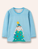 Christmas Bunny Printed Long Sleeve Striped T-Shirt