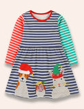 Christmas Animal Friend Appliqué Colorblocked Dress