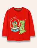 Christmas Cartoon Dinosaur Printed Long Sleeve T-Shirt