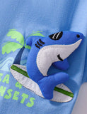 Cartoon Shark Applique Cotton T-shirt Set