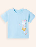 Cat Applique Cotton T-shirt