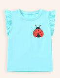 Ladybug Printed Flutter Sleeve Cotton T-shirt