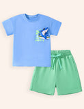 Cartoon Shark Applique Cotton T-shirt Set