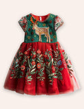 Festival Reindeer Embroidery Tulle Dress