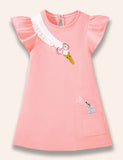 Cartoon Swan Appliqué Ruffled Dress