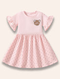 Cartoon Bear Appliqué Ruffled Dress