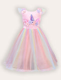 Unicorn Flower Applique Tulle Party Dress