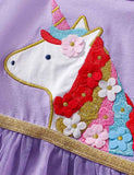 Floral Unicorn Appliqué Tulle Dress