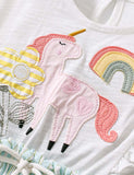 Rainbow Unicorn Appliqué Sleeveless Ruffled Dress