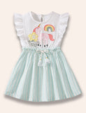 Rainbow Unicorn Appliqué Sleeveless Ruffled Dress