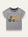 Cartoon Excavator Striped T-shirt