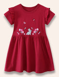 Floral Bunny Appliqué Ruffled Dress