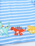 Cartoon Dinosaur Appliqué Long Sleeve Striped T-Shirt