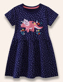 Dinosaur Appliqué Dotted Dress