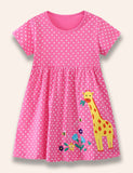 Flower Giraffe Appliqué Dotted Dress