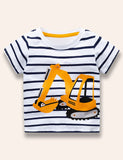 Excavator Printed Striped T-Shirt