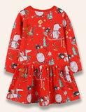 Christmas Cartoon Santa Claus Printed Dress